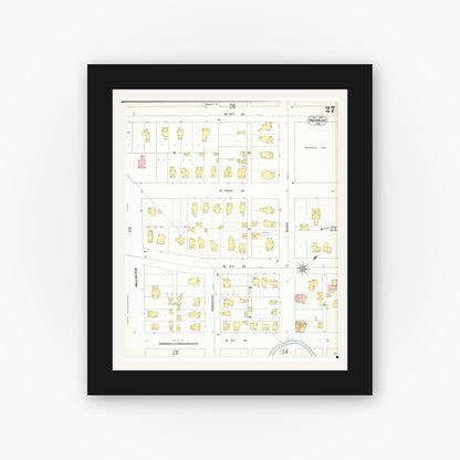 Old map wall art mockup — black gallery frame with white mat — Sanborn Fire Insurance Map from Waterloo, Black Hawk County, Iowa (1900), Sheet #0027