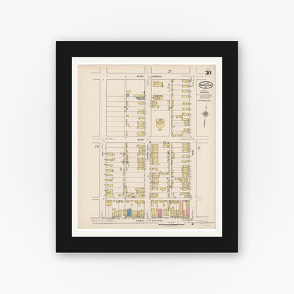 Old map wall art mockup — black gallery frame with white mat — Sanborn Fire Insurance Map from Nanticoke, Luzerne County, Pennsylvania (1920), Sheet #0030
