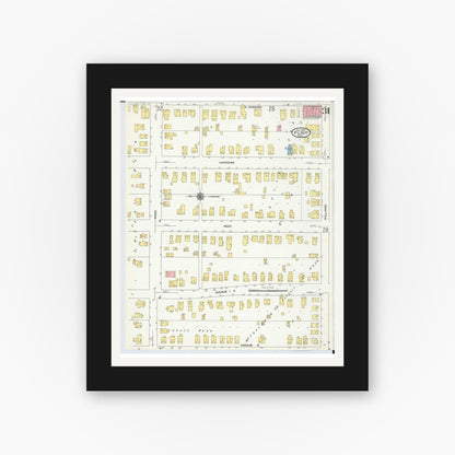 Old map wall art mockup — black gallery frame with white mat — Sanborn Fire Insurance Map from Flint, Genesee County, Michigan (1909), Sheet #0031