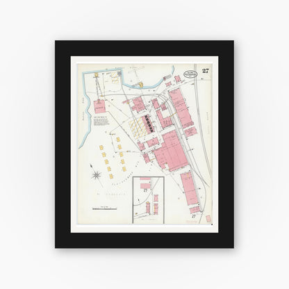 Old map wall art mockup — black gallery frame with white mat — Sanborn Fire Insurance Map from Peekskill, Westchester County, New York (1905), Sheet #0027