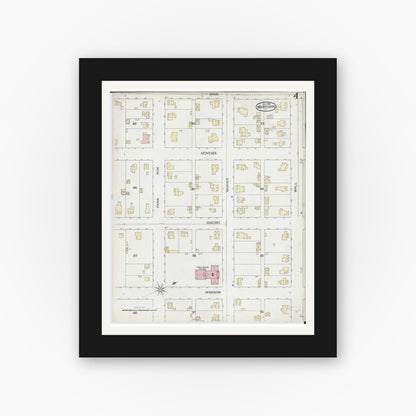 Old map wall art mockup — black gallery frame with white mat — Sanborn Fire Insurance Map from Morrison, Whiteside County, Illinois (1892), Sheet #0004