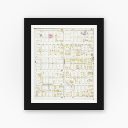 Old map wall art mockup — black gallery frame with white mat — Sanborn Fire Insurance Map from Cairo, Alexander County, Illinois (1896), Sheet #0002