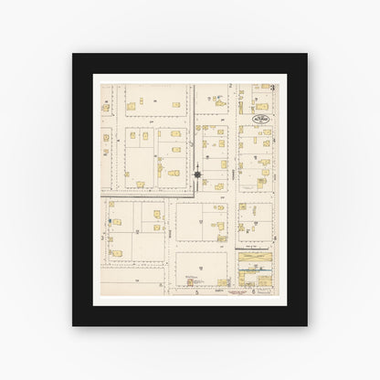 Old map wall art mockup — black gallery frame with white mat — Sanborn Fire Insurance Map from Alturas, Modoc County, California (1912), Sheet #0003