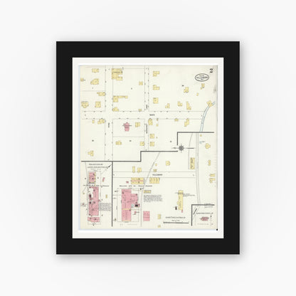 Old map wall art mockup — black gallery frame with white mat — Sanborn Fire Insurance Map from Hillsboro, Orange County, North Carolina (1911), Sheet #0002