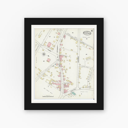 Old map wall art mockup — black gallery frame with white mat — Sanborn Fire Insurance Map from Charlottesville, Independent Cities, Virginia (1891), Sheet #0004