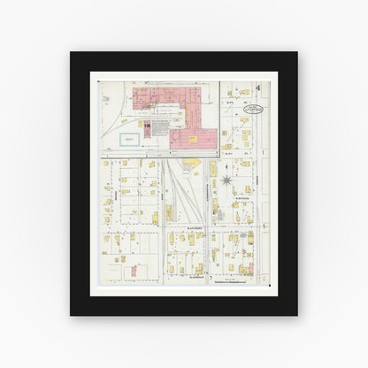 Old map wall art mockup — black gallery frame with white mat — Sanborn Fire Insurance Map from Litchfield, Montgomery County, Illinois (1905), Sheet #0004