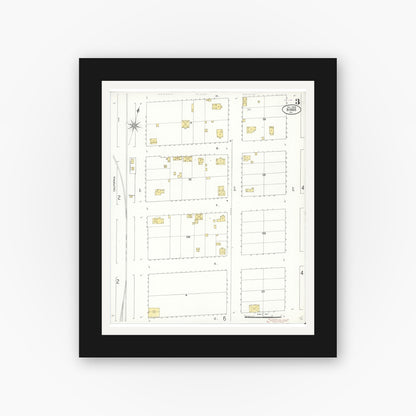 Old map wall art mockup — black gallery frame with white mat — Sanborn Fire Insurance Map from Biggs, Butte County, California (1909), Sheet #0003