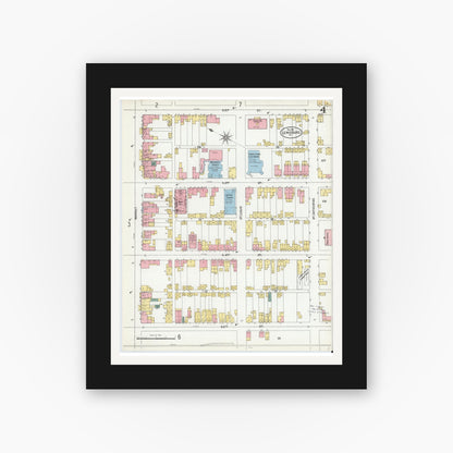 Old map wall art mockup — black gallery frame with white mat — Sanborn Fire Insurance Map from Lewisburg, Union County, Pennsylvania (1901), Sheet #0004