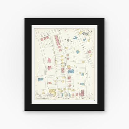 Old map wall art mockup — black gallery frame with white mat — Sanborn Fire Insurance Map from Sellersville, Bucks County, Pennsylvania (1913), Sheet #0004
