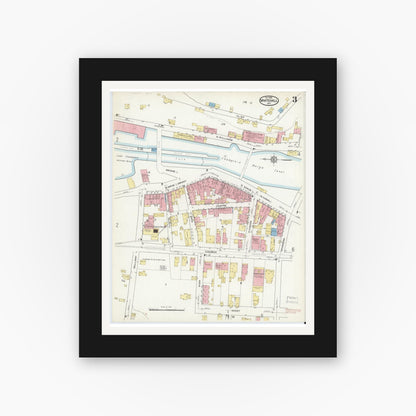 Old map wall art mockup — black gallery frame with white mat — Sanborn Fire Insurance Map from Whitehall, Washington County, New York (1915), Sheet #0003