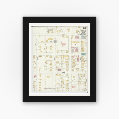 Old map wall art mockup — black gallery frame with white mat — Sanborn Fire Insurance Map from Ironton, Lawrence County, Ohio (1904), Sheet #0034