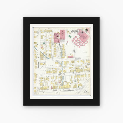 Old map wall art mockup — black gallery frame with white mat — Sanborn Fire Insurance Map from East Liverpool, Columbiana County, Ohio (1908), Sheet #0022