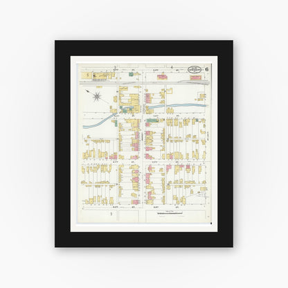 Old map wall art mockup — black gallery frame with white mat — Sanborn Fire Insurance Map from Lewisburg, Union County, Pennsylvania (1906), Sheet #0006
