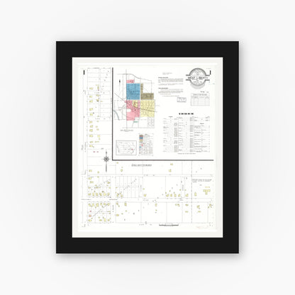 Old map wall art mockup — black gallery frame with white mat — Sanborn Fire Insurance Map from West Liberty, Muscatine County, Iowa (1941), Sheet #0001