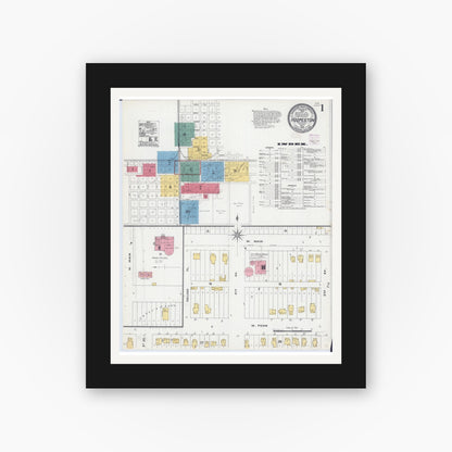 Old map wall art mockup — black gallery frame with white mat — Sanborn Fire Insurance Map from Hoopeston, Vermilion County, Illinois (1906) - Complete Map Set