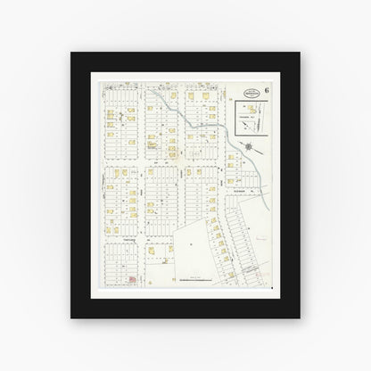 Old map wall art mockup — black gallery frame with white mat — Sanborn Fire Insurance Map from Harrison, Westchester County, New York (1911), Sheet #0006