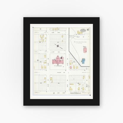 Old map wall art mockup — black gallery frame with white mat — Sanborn Fire Insurance Map from Ashland, Ashland County, Wisconsin (1909), Sheet #0017