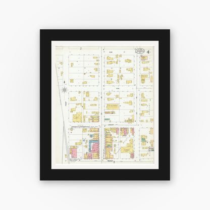 Old map wall art mockup — black gallery frame with white mat — Sanborn Fire Insurance Map from Hudson, St. Croix County, Wisconsin (1900), Sheet #0004