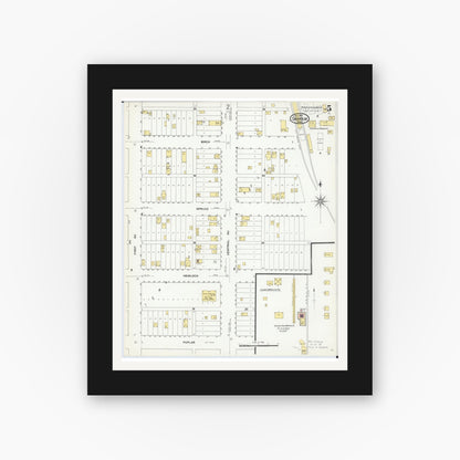 Old map wall art mockup — black gallery frame with white mat — Sanborn Fire Insurance Map from Chisholm, Saint Louis County, Minnesota (1909), Sheet #0005