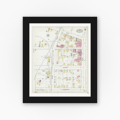 Old map wall art mockup — black gallery frame with white mat — Sanborn Fire Insurance Map from Attica, Fountain County, Indiana (1892), Sheet #0002