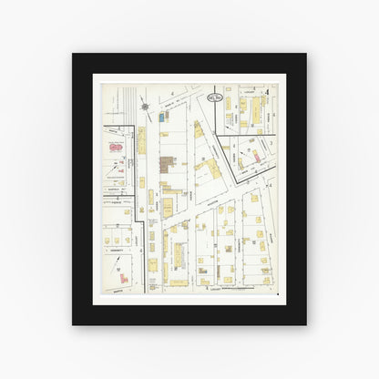 Old map wall art mockup — black gallery frame with white mat — Sanborn Fire Insurance Map from Del Rio, Val Verde County, Texas (1917), Sheet #0004