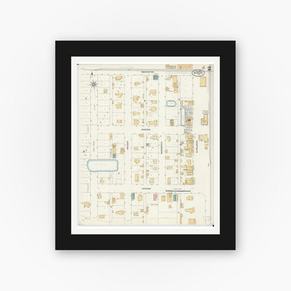 Old map wall art mockup — black gallery frame with white mat — Sanborn Fire Insurance Map from Ashley, Washington County, Illinois (1900), Sheet #0002