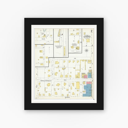 Old map wall art mockup — black gallery frame with white mat — Sanborn Fire Insurance Map from Honey Grove, Fannin County, Texas (1902), Sheet #0007