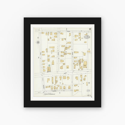 Old map wall art mockup — black gallery frame with white mat — Sanborn Fire Insurance Map from Waltham, Middlesex County, Massachusetts (1897), Sheet #0004