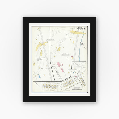 Old map wall art mockup — black gallery frame with white mat — Sanborn Fire Insurance Map from Windber, Somerset County, Pennsylvania (1916), Sheet #0008