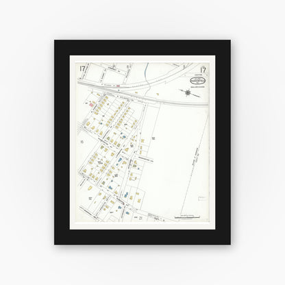 Old map wall art mockup — black gallery frame with white mat — Sanborn Fire Insurance Map from Haddonfield, Camden County, New Jersey (1923), Sheet #0017