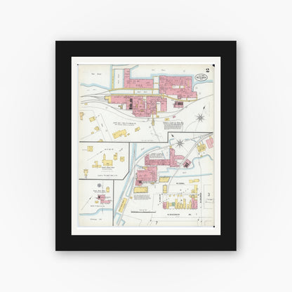 Old map wall art mockup — black gallery frame with white mat — Sanborn Fire Insurance Map from Neenah, Winnebago County, Wisconsin (1900), Sheet #0002