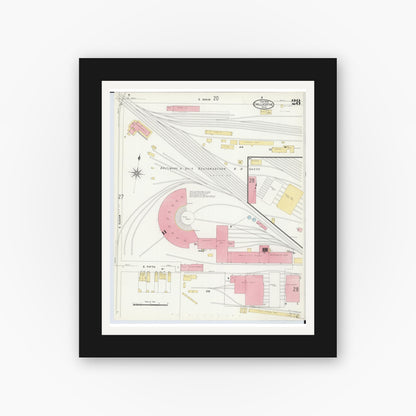 Old map wall art mockup — black gallery frame with white mat — Sanborn Fire Insurance Map from Chillicothe, Ross County, Ohio (1909), Sheet #0028