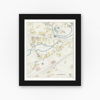 Old map wall art mockup — black gallery frame with white mat — Sanborn Fire Insurance Map from Athol, Worcester County, Massachusetts (1887), Sheet #0002