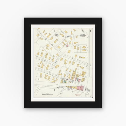 Old map wall art mockup — black gallery frame with white mat — Sanborn Fire Insurance Map from Westboro, Worcester County, Massachusetts (1899), Sheet #0004