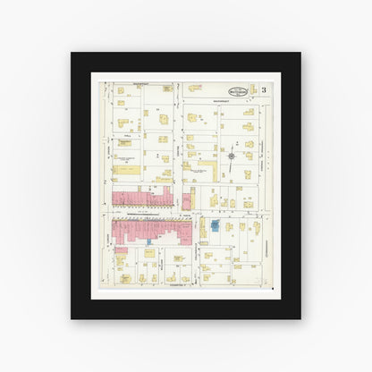 Old map wall art mockup — black gallery frame with white mat — Sanborn Fire Insurance Map from Whitesboro, Grayson County, Texas (1915), Sheet #0003