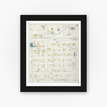 Old map wall art mockup — black gallery frame with white mat — Sanborn Fire Insurance Map from Hamler, Henry County, Ohio (1909), Sheet #0002
