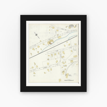 Old map wall art mockup — black gallery frame with white mat — Sanborn Fire Insurance Map from Hunter, Greene County, New York (1912), Sheet #0007