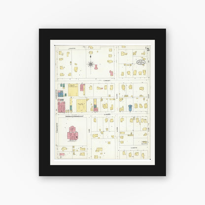 Old map wall art mockup — black gallery frame with white mat — Sanborn Fire Insurance Map from Nevada, Vernon County, Missouri (1906), Sheet #0005
