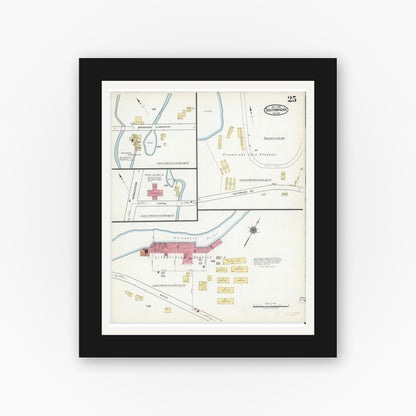 Old map wall art mockup — black gallery frame with white mat — Sanborn Fire Insurance Map from Southbridge, Worcester County, Massachusetts (1918), Sheet #0025