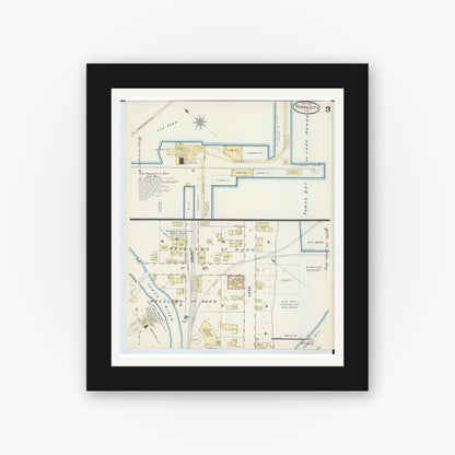 Old map wall art mockup — black gallery frame with white mat — Sanborn Fire Insurance Map from East Tawas, Iosco County, Michigan (1890), Sheet #0003