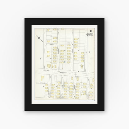 Old map wall art mockup — black gallery frame with white mat — Sanborn Fire Insurance Map from Arlington, Middlesex County, Massachusetts (1914), Sheet #0018