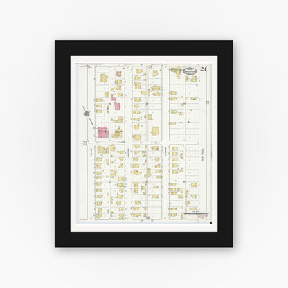 Old map wall art mockup — black gallery frame with white mat — Sanborn Fire Insurance Map from Laurium, Houghton County, Michigan (1917), Sheet #0024