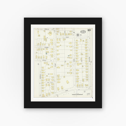 Old map wall art mockup — black gallery frame with white mat — Sanborn Fire Insurance Map from Malden, Middlesex County, Massachusetts (1897), Sheet #0020