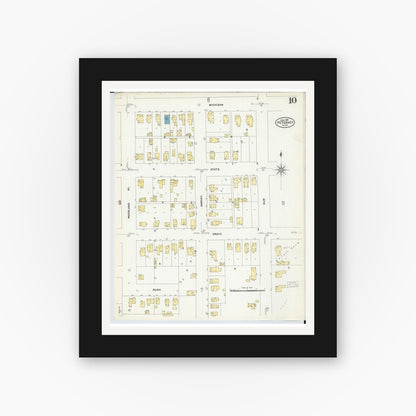 Old map wall art mockup — black gallery frame with white mat — Sanborn Fire Insurance Map from Petoskey, Emmet County, Michigan (1907), Sheet #0010