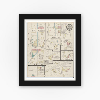 Old map wall art mockup — black gallery frame with white mat — Sanborn Fire Insurance Map from Marysville, Union County, Ohio (1885), Sheet #0001
