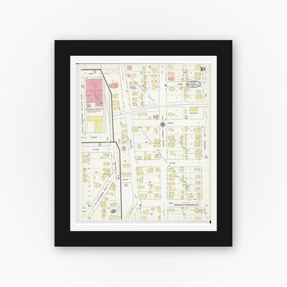 Old map wall art mockup — black gallery frame with white mat — Sanborn Fire Insurance Map from Greenville, Darke County, Ohio (1910), Sheet #0010