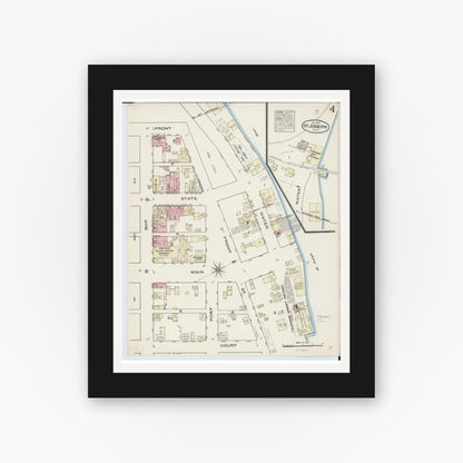 Old map wall art mockup — black gallery frame with white mat — Sanborn Fire Insurance Map from Saint Joseph, Berrien County, Michigan (1884), Sheet #0004