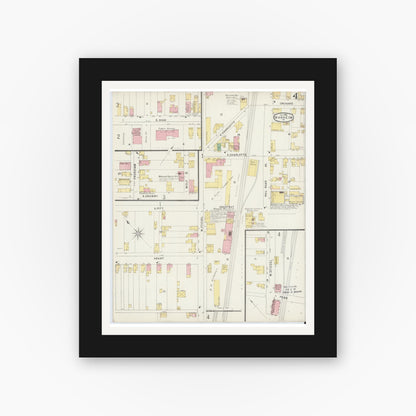 Old map wall art mockup — black gallery frame with white mat — Sanborn Fire Insurance Map from Manheim, Lancaster County, Pennsylvania (1896), Sheet #0004