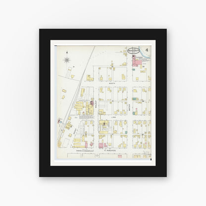 Old map wall art mockup — black gallery frame with white mat — Sanborn Fire Insurance Map from Wapakoneta, Auglaize County, Ohio (1892), Sheet #0004