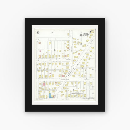 Old map wall art mockup — black gallery frame with white mat — Sanborn Fire Insurance Map from Salem, Columbiana County, Ohio (1926), Sheet #0015
